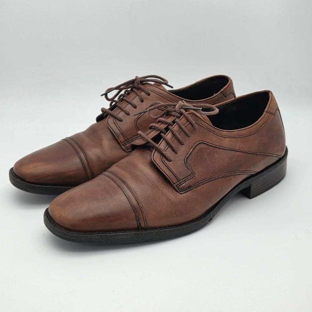 Johnston‎ & Murphy Derby Shoes Mens 8.5 Brown Leather Cap Toe Oxford Timeless